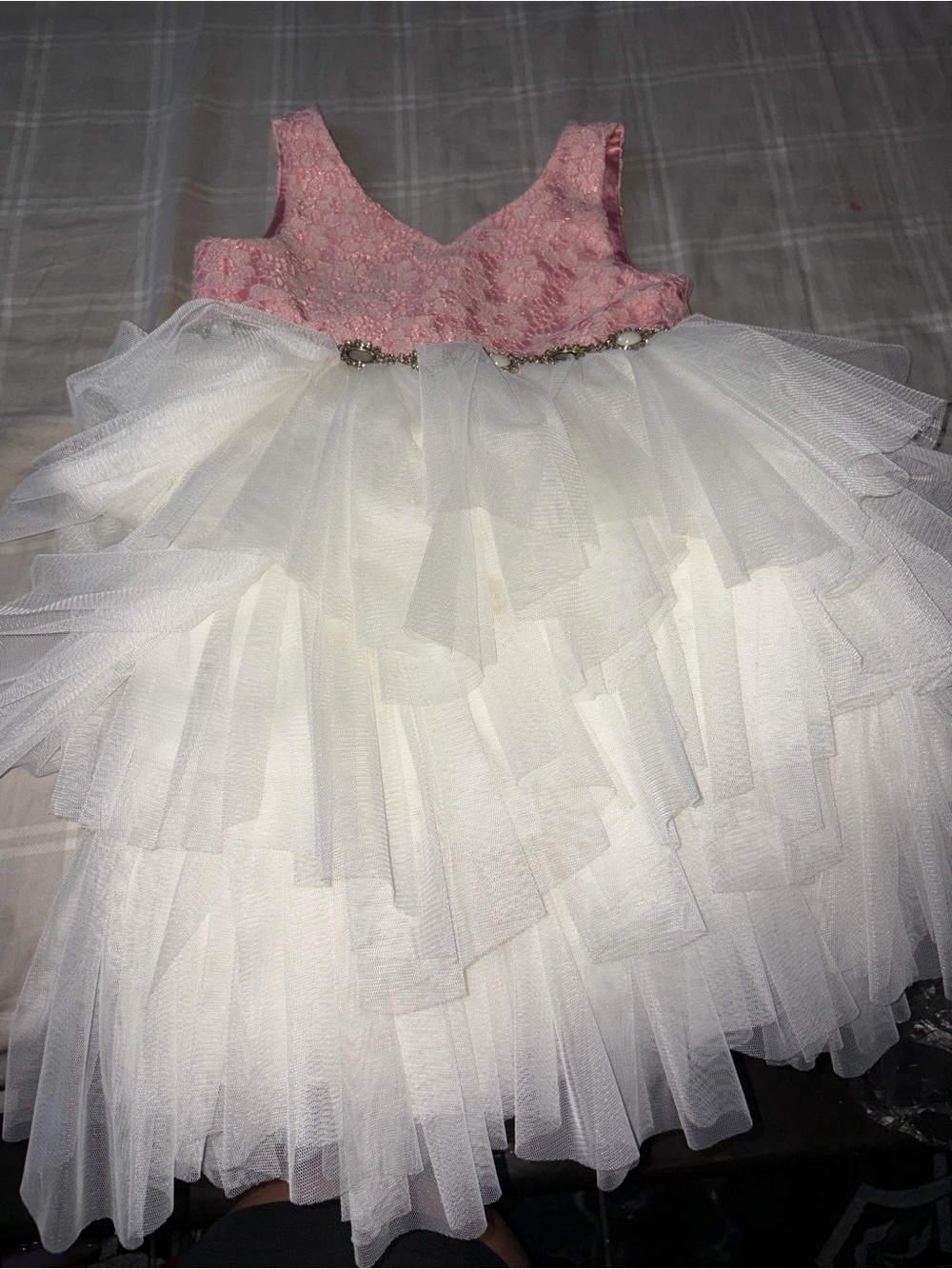 American Princess Pink Lace Bodice with White Tulle Layered Skirt